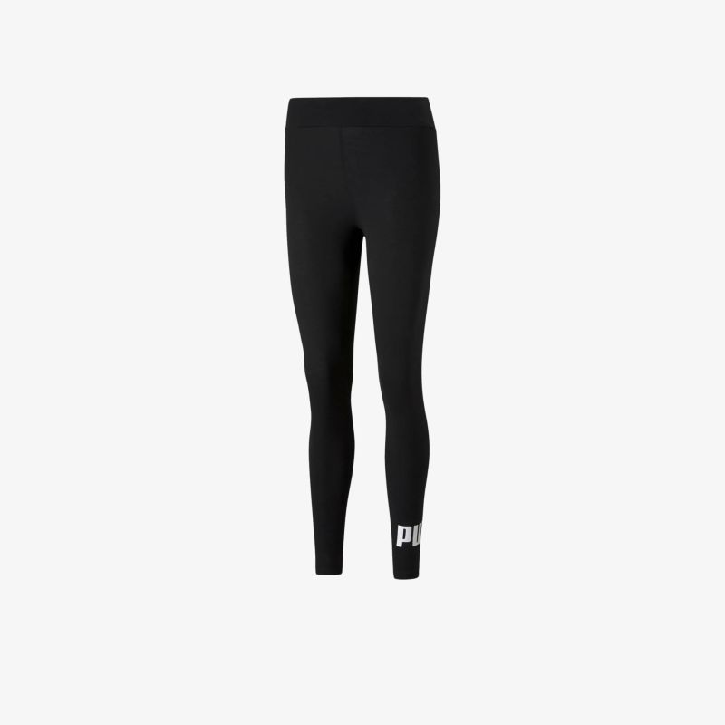 Schwarze sportliche Leggings mit elastischem Bund und weißem Puma Logo, eng anliegend und flexibel für Fitness und Alltag