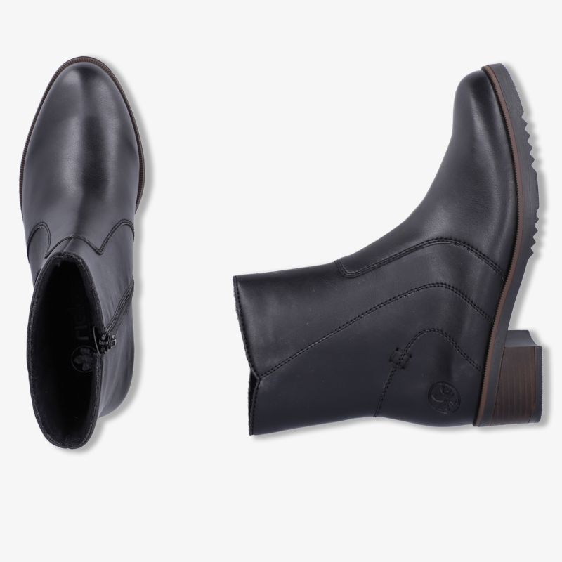 Eleganter schwarzer Glattleder-Stiefel mit bequemem mittelhohem Absatz, klassisches Design für vielseitigen Einsatz