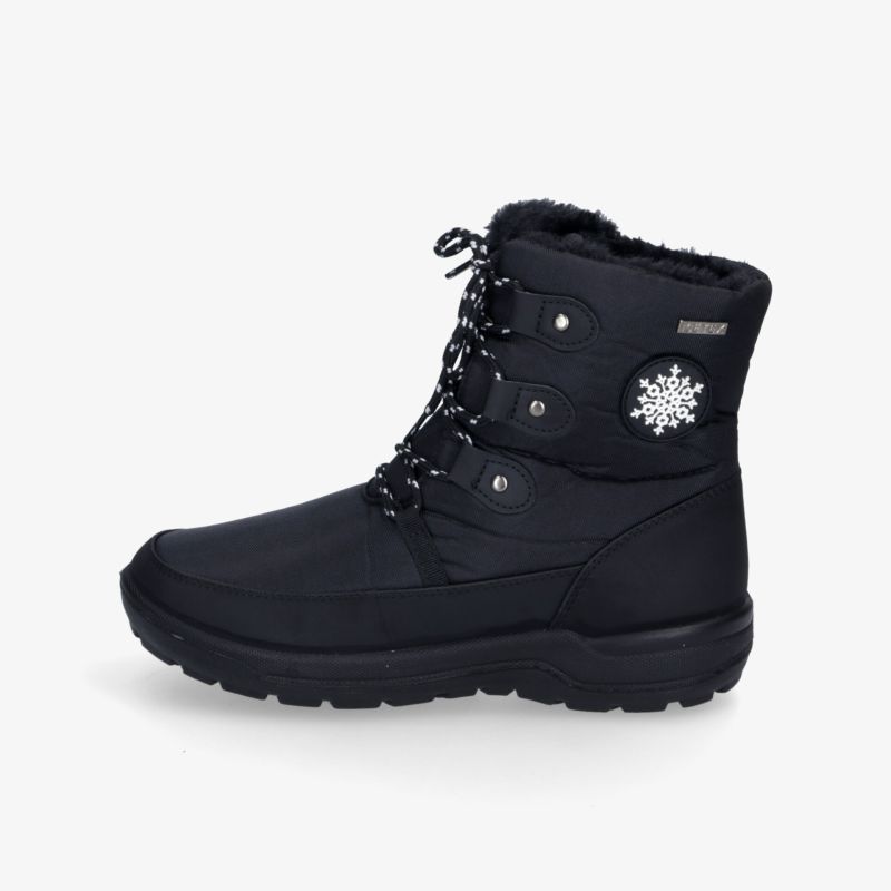 Schwarzer Winterstiefel mit warmem Innenfutter, schnürbar und rutschfester Sohle für sicheren Halt