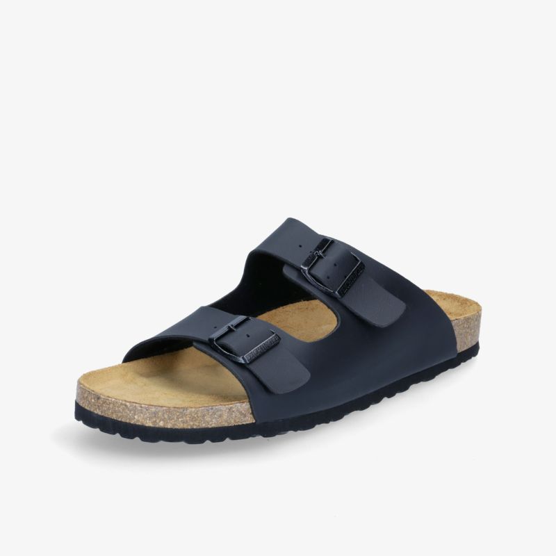 Bequeme und stilvolle dunkelblaue Sandale mit ergonomisch geformtem Fußbett und verstellbaren Riemen.