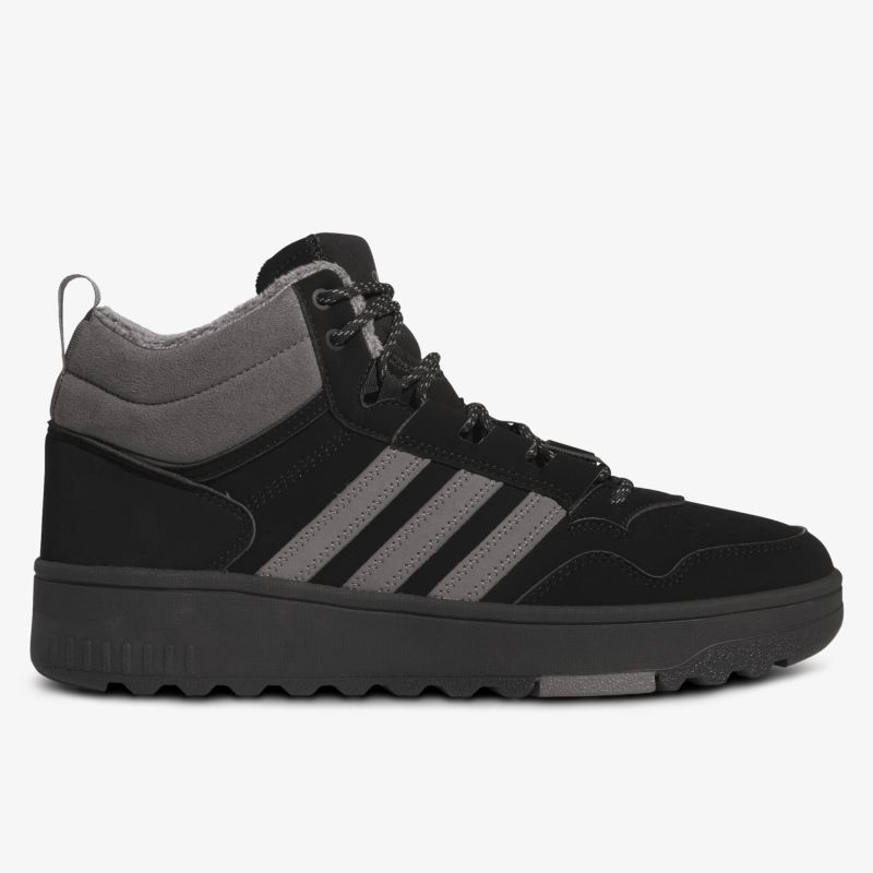 Robuster Schuh mit bequemer Polsterung, rutschfester Sohle und modernem schwarzem Design, seitliche Ansicht