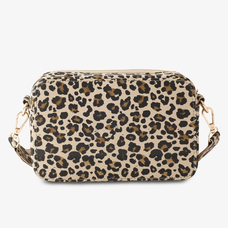 Kompatkte Umhängetasche mit Leopardenmuster, goldenem Reißverschluss und stylischem Design für den Alltag