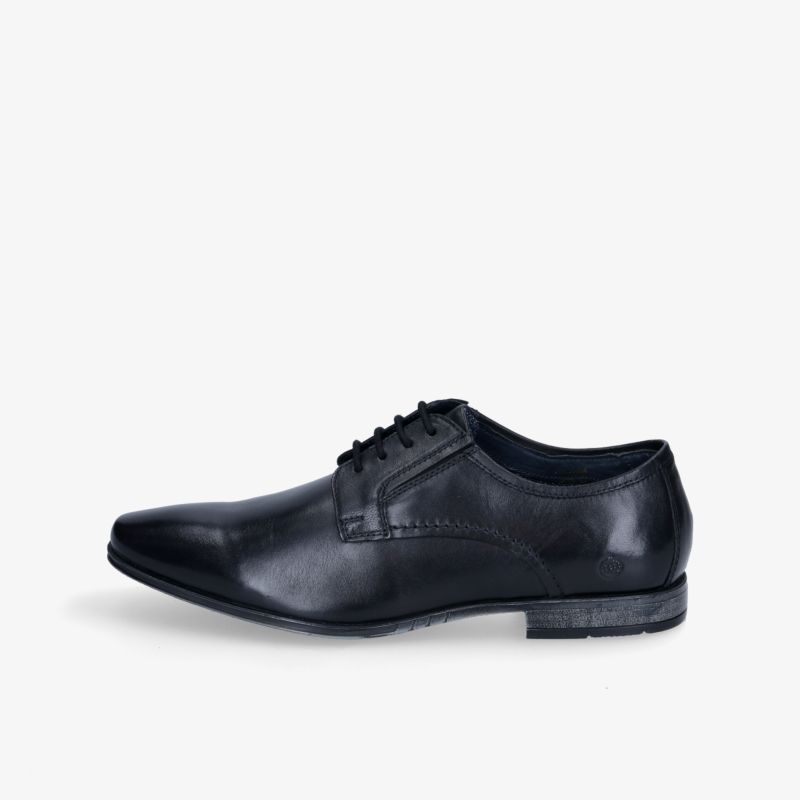 Eleganter schwarzer Derby-Schuh aus hochwertigem Leder für Business-Outfits und besonderen Komfort.