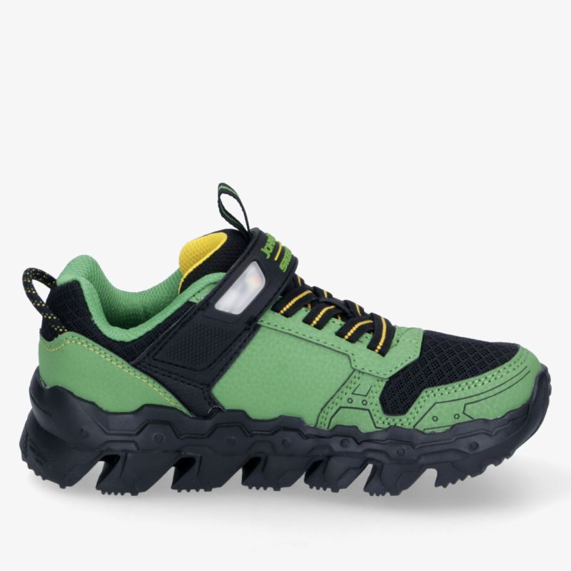 Robuster, atmungsaktiver Sportschuh in Grün-Schwarz mit komfortabler, flexibler Sohle und modernem Design seitlich dargestellt