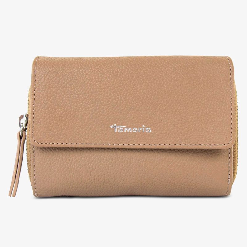 Elegante kompakte Geldbörse aus hochwertigem Material mit Verschlusslasche und Reißverschlussfach