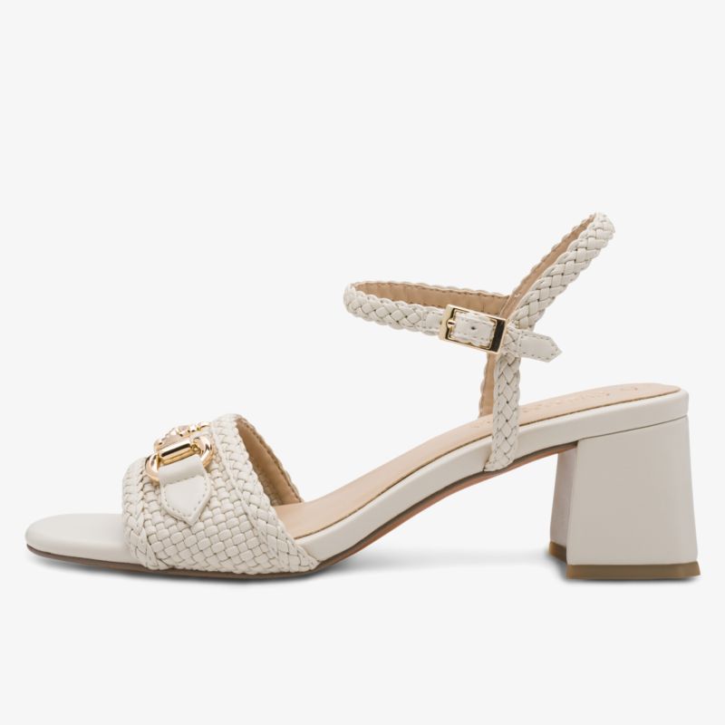Eleganter Sandale mit Blockabsatz und verstellbarem Knöchelriemen in geflochtenem Design