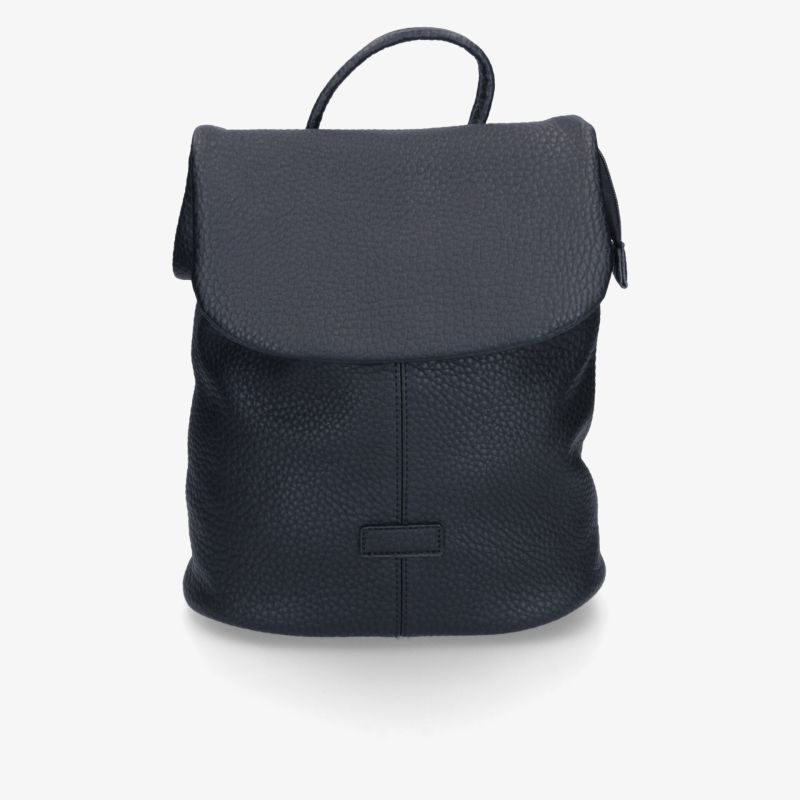 Schwarzer Rucksack mit schlichtem Design, geräumigem Hauptfach und praktischem Tragegriff frontal sichtbar