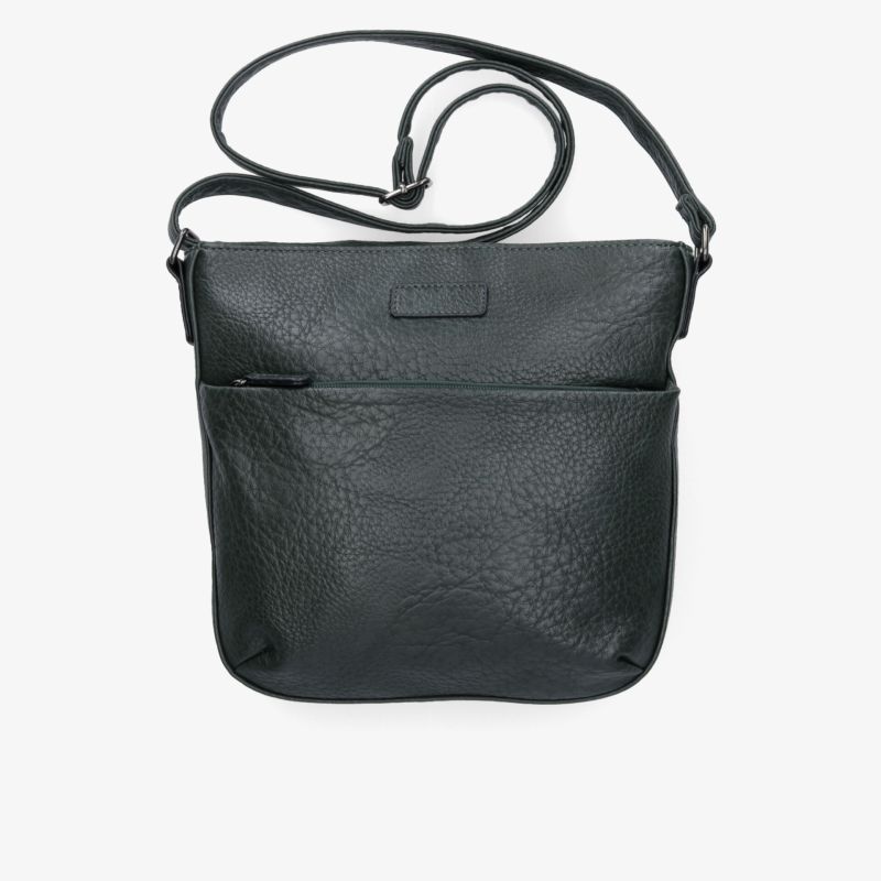 Schwarze Umhängetasche mit glatter Oberfläche und praktischem verstellbarem Riemen in klarer Frontansicht