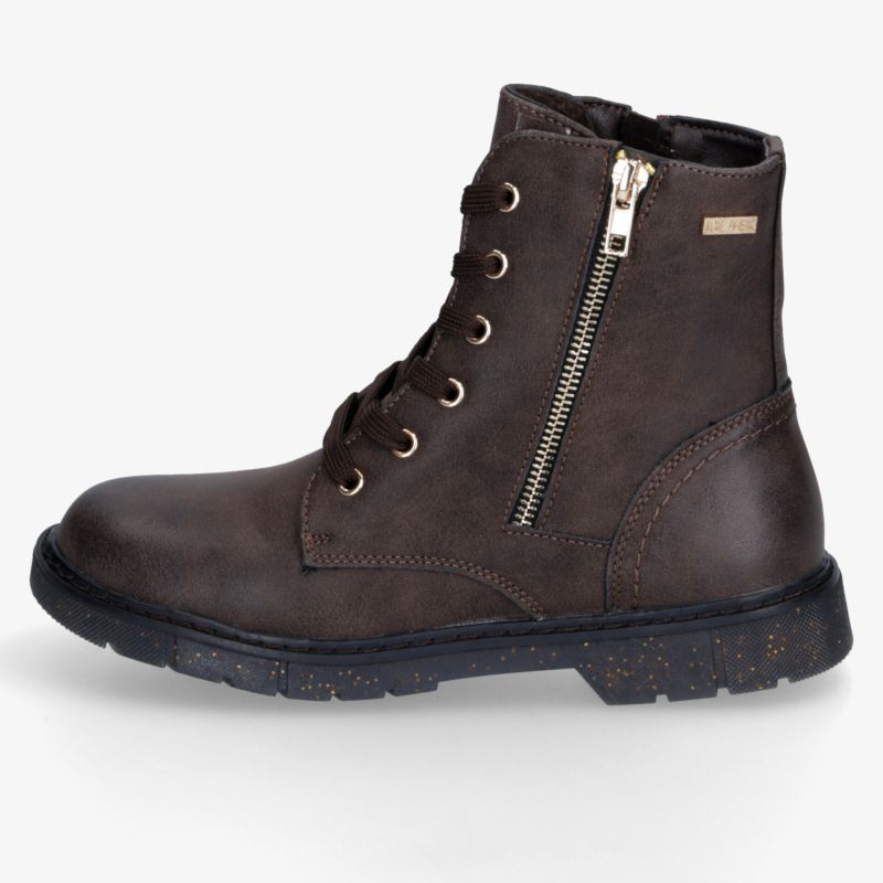 Brauner Lederstiefel mit seitlichem Reißverschluss, stabiler Profilsohle und komfortabler Passform für den Alltag