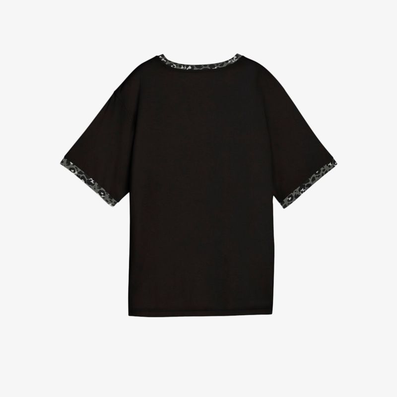 Schwarzes T-Shirt mit kurzem Ärmel und Rundhalsausschnitt, schlichtes und bequemes Design