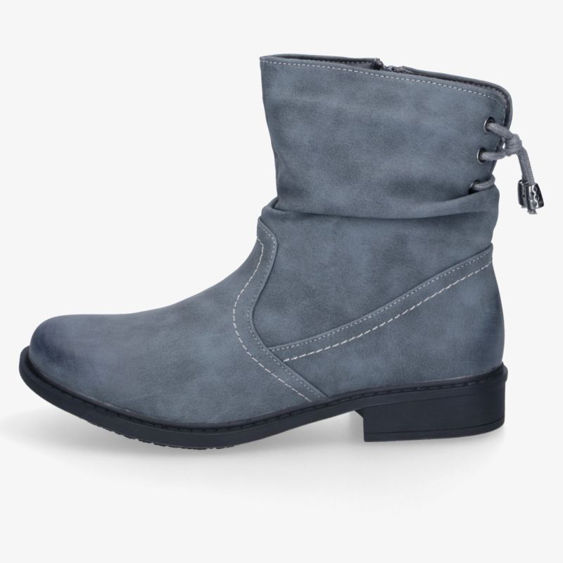 Grauer Stiefel mit Reißverschluss, robustem Absatz und weichem Material für bequemen und modischen Tragekomfort seitlich