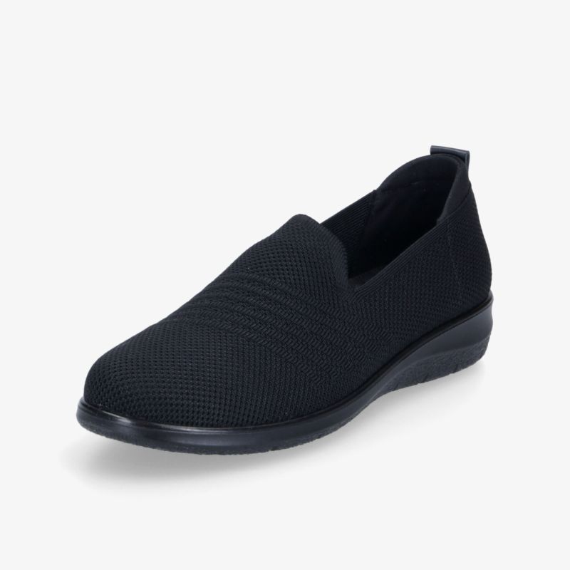 Schwarzer leichter Slip-On Schuh mit atmungsaktivem Material und rutschfester Sohle, ideal für den Alltag
