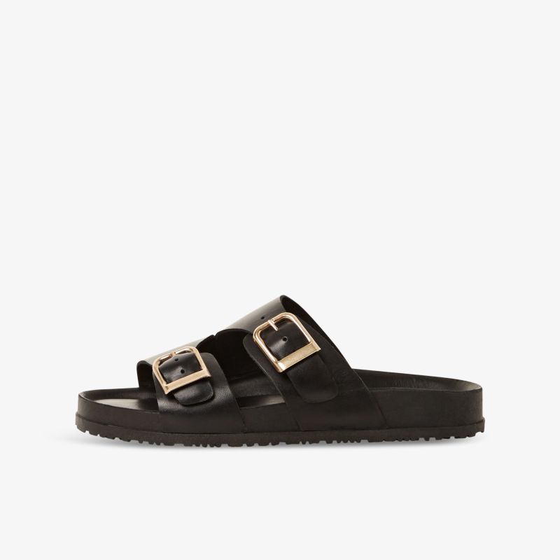 Schwarze Sandale mit verstellbaren Schnallen und komfortabler, rutschfester Sohle für angenehmen Tragekomfort
