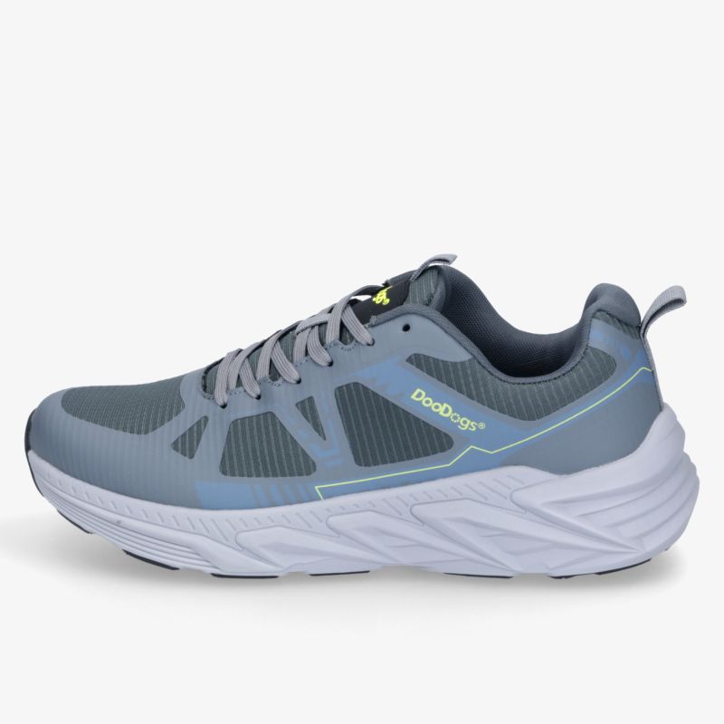 Leichter, atmungsaktiver Laufschuh mit stoßdämpfender Sohle und komfortabler Passform, modernes Design, seitliche Ansicht