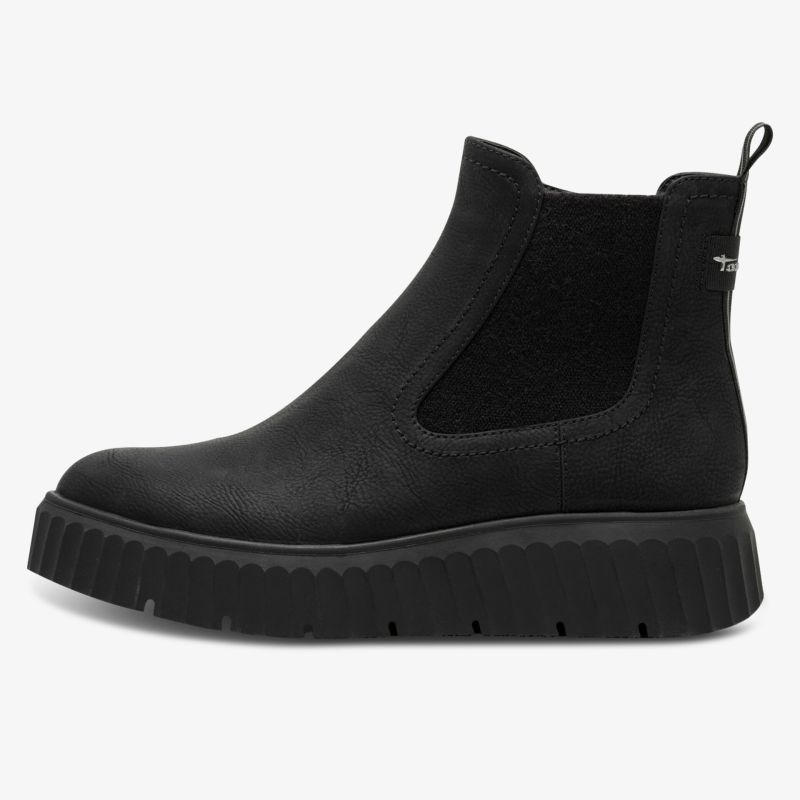 Schwarzer Chelsea Boot mit elastischen Seiteneinsätzen und robuster Gummisohle für komfortablen Alltag