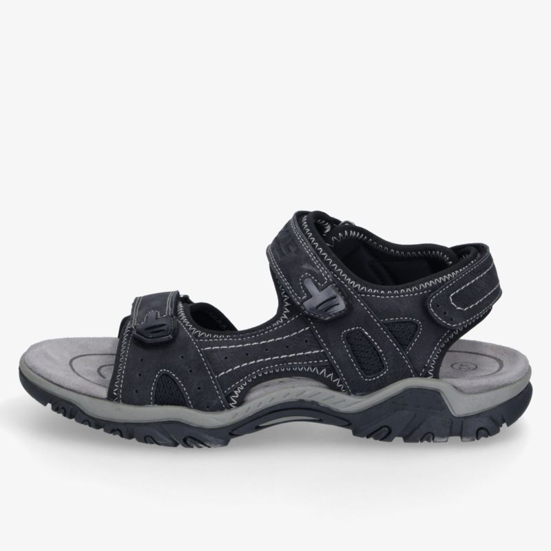 Robuste schwarze Outdoor-Sandale mit verstellbaren Klettverschlüssen für hohen Tragekomfort und sicheren Halt
