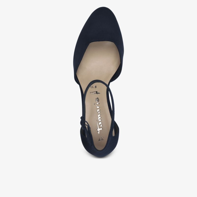 Eleganter schwarzer Slingback Schuh mit spitzer Form und bequemer Passform, Draufsicht von oben