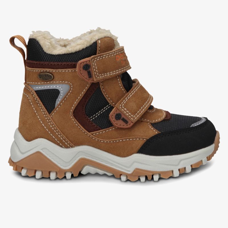 Robuster Winterstiefel mit warmer Innenfütterung, wasserfest und rutschfester Sohle, leichter Einstieg durch Klettverschluss