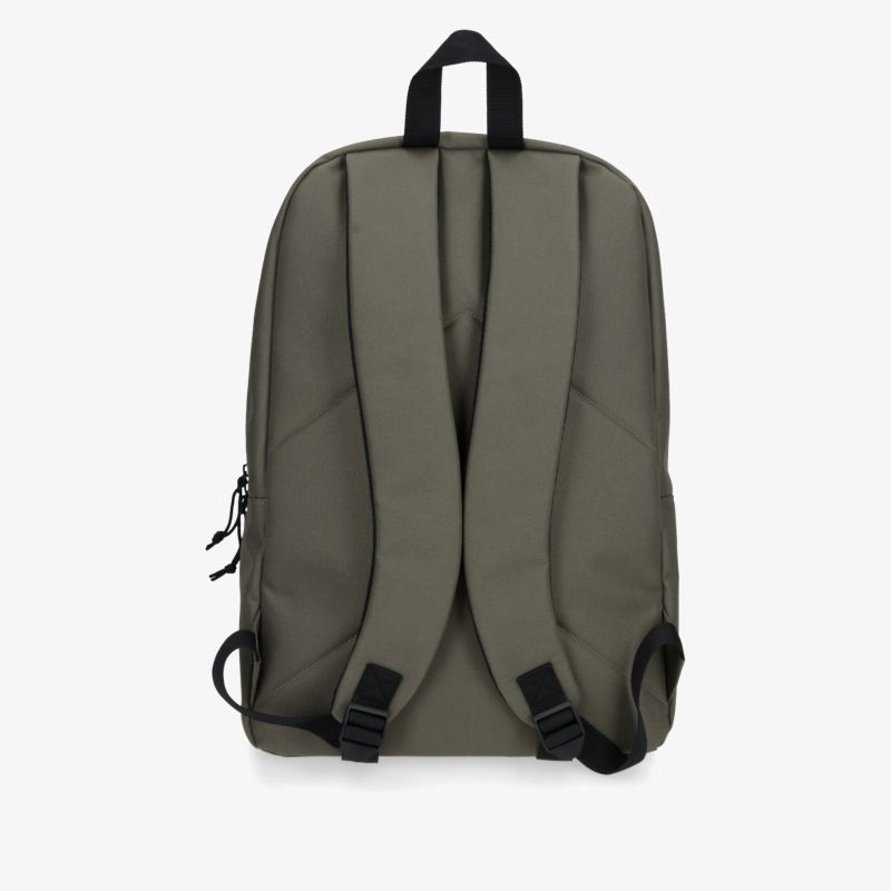 Rucksack in Olivgrün mit gepolsterten Schultergurten und praktischer Trageschlaufe, robust und funktional