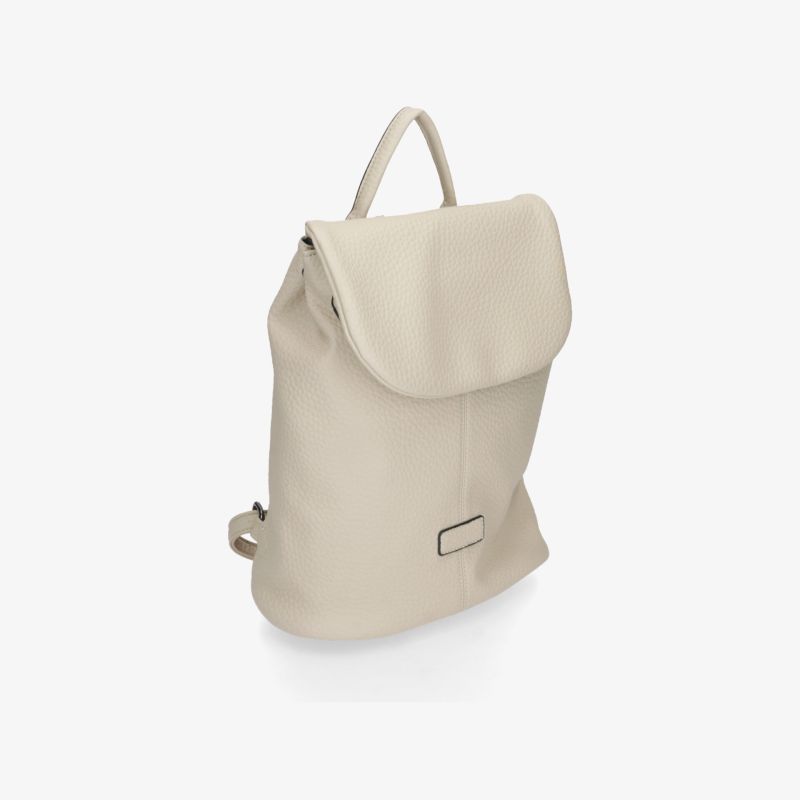 Eleganter cremeweißer Rucksack aus glattem Material mit praktischem Tragegriff und verstellbaren Schultergurten