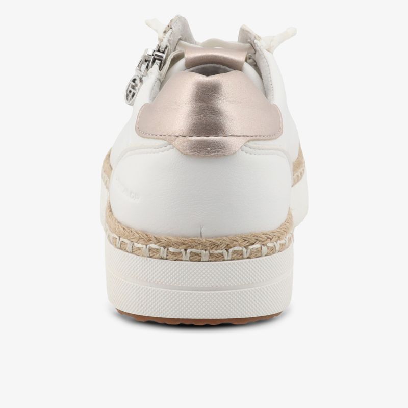 Weiße Sneaker-Rückansicht mit bequemer Sohle und modischem metallic Akzent