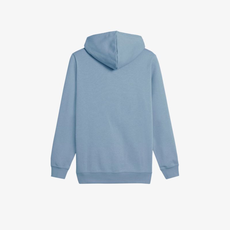 Helles blaues Kapuzen-Longsleeve in rückwärtiger Ansicht mit bequemem Sitz und geradem Saum