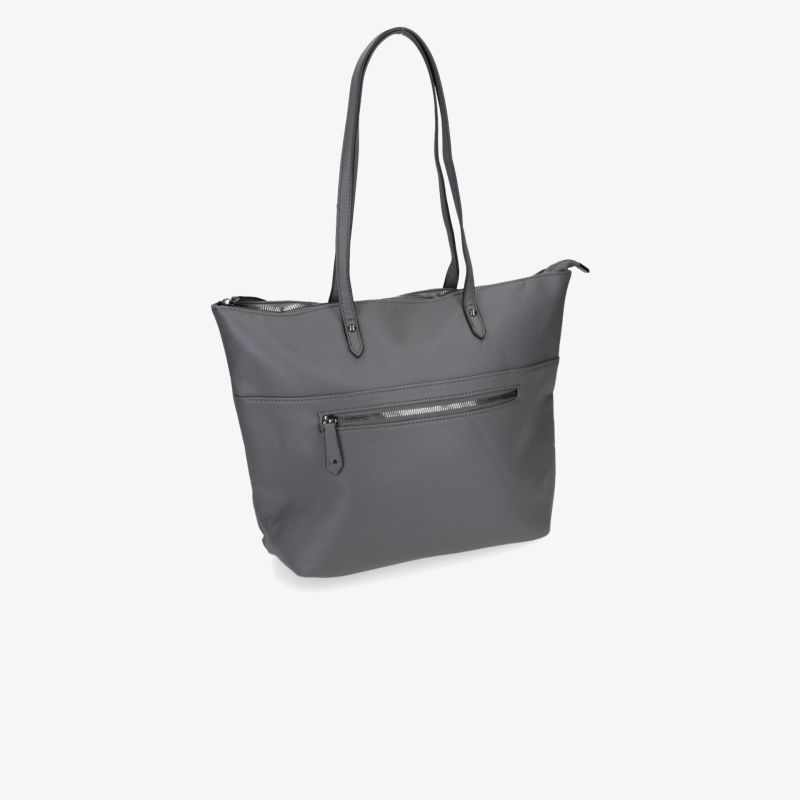 Praktische, geräumige graue Einkaufstasche mit Reißverschluss und langen Tragehenkeln, ideal für Alltag und Einkauf
