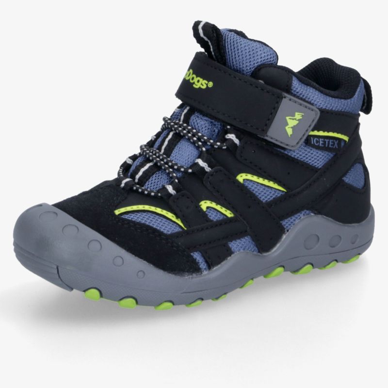 Robuster Outdoor-Schuh mit Klettverschluss, griffiger Sohle, gepolstertem Schaft und atmungsaktivem Mesh in Schwarz-Blau
