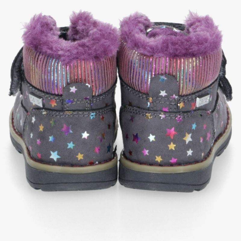 Warme Kinder Schuhe mit flauschigem Futter und bunten Sternmotiven, rutschfeste robuste Sohle, sicherer Verschluss