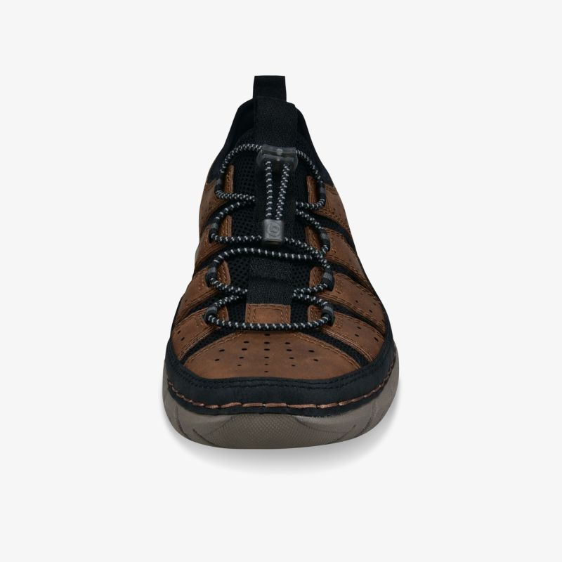 Robuster, bequemer Freizeitschuh in Braun und Schwarz mit schnürung, rutschfester Sohle und sportlichem Design