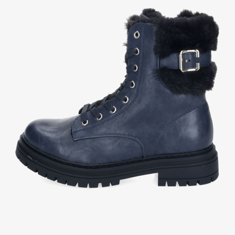 warmer blauer schnürstiefel mit kuscheliger fellfütterung und robuster profilsohle seitliche ansicht