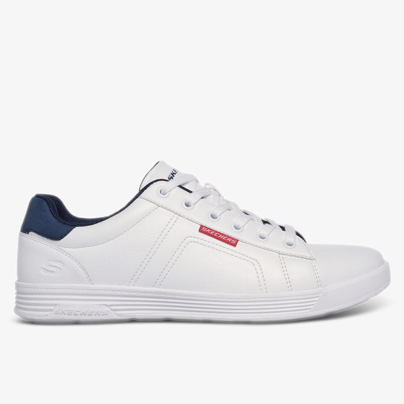 Weißer Sneaker mit blauen Akzenten. Komfortable Sohle und trendiges Design.