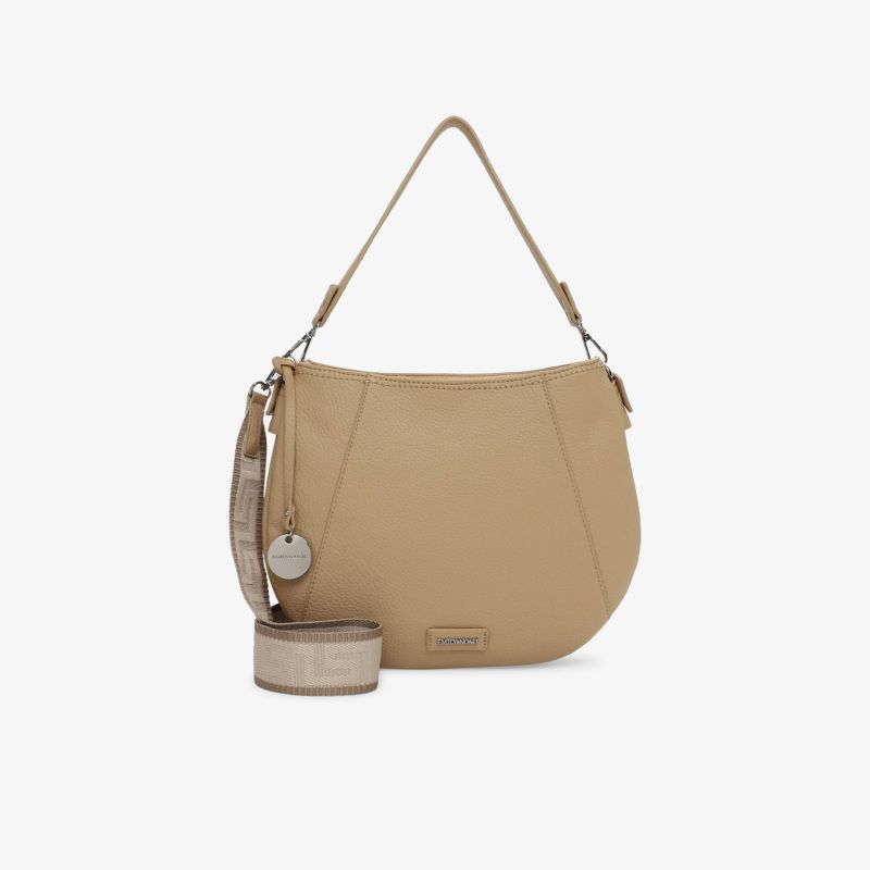 Beige Handtasche mit elegantem Design, weichem Material und abnehmbarem Schulterriemen, praktische Größe für Alltag