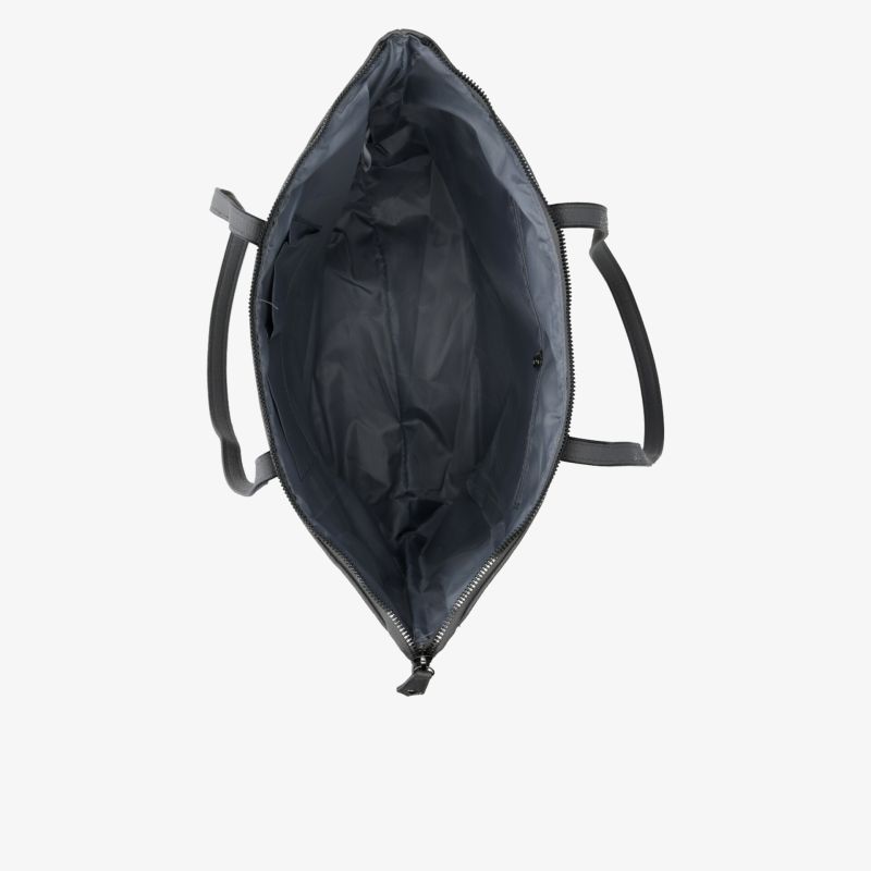 Robuste, schwarze Tasche mit breiter Öffnung und stabilen Tragegriffen, geräumiges Innenfach für einfachen Zugriff