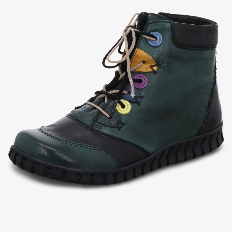 Lederschuh mit farbigen Ösen, flexibler Sohle und bequemer Passform in Seitenansicht