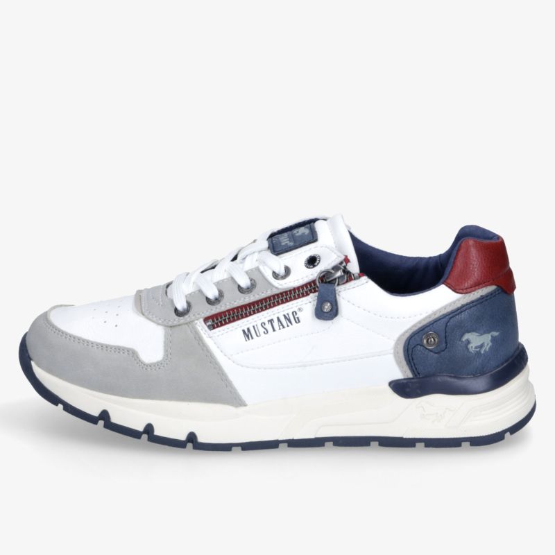 Sportlicher und bequemer Freizeitschuh in Weiß, Grau und Marineblau mit robustem Design und gepolstertem Komfort