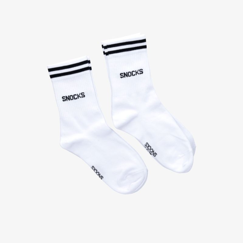 Weißes Paar Sportsocken mit schwarzen Streifen, atmungsaktiv, bequem und elastisch für maximalen Tragekomfort