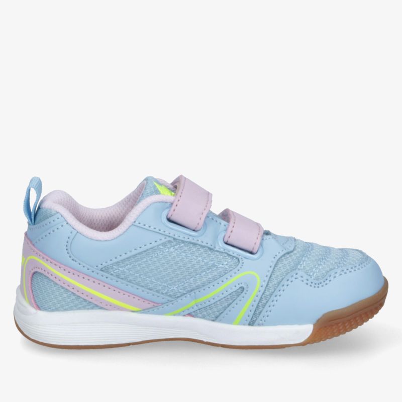 Blauer Sportschuh mit atmungsaktivem Material, zwei Klettverschlüssen und rutschfester, leichter Sohle