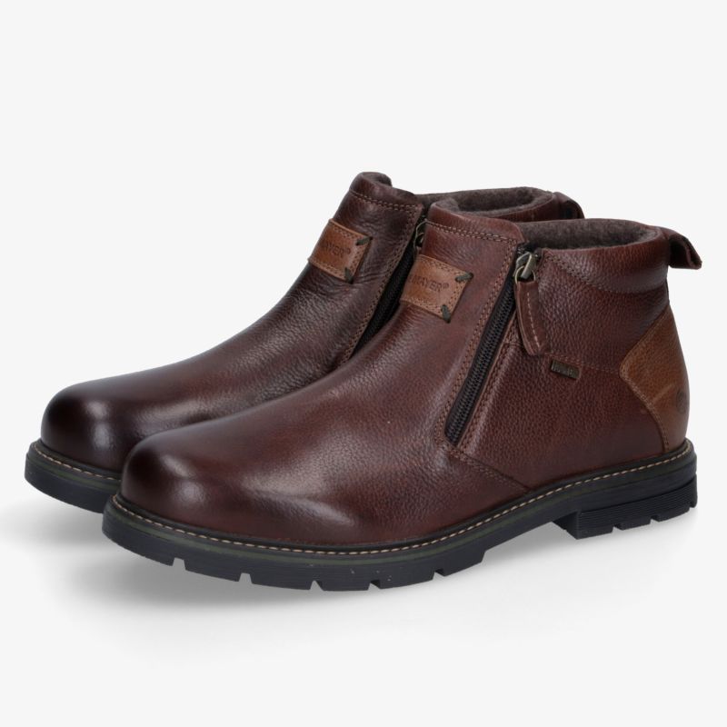 Stilvolle braune Lederstiefel mit Reißverschluss, rutschfeste Sohle, ideal für Komfort und Haltbarkeit.