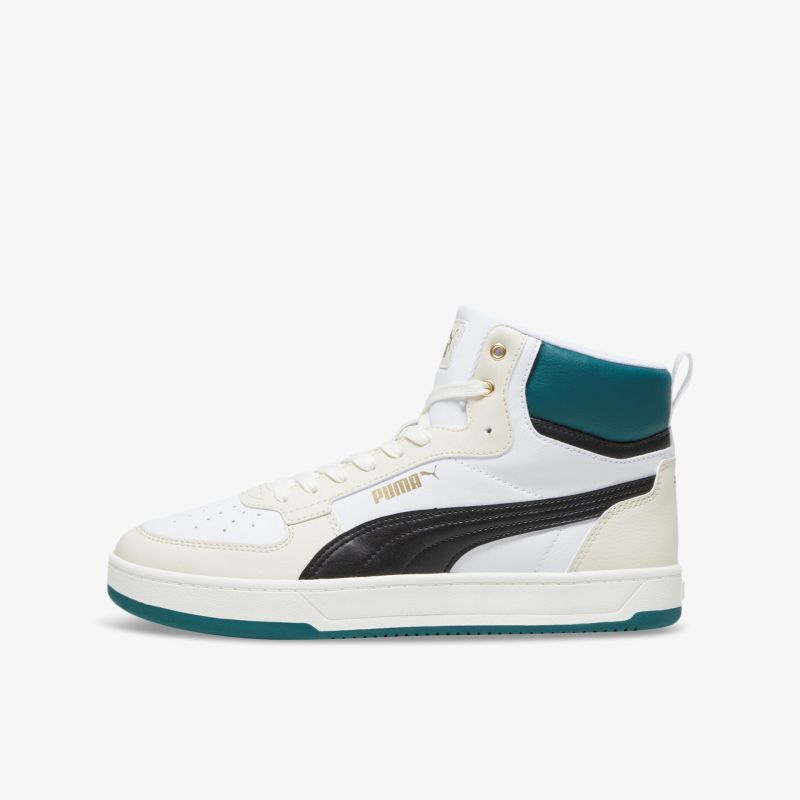 Modischer weißer High-Top-Sneaker mit schwarzem Streifen, ideal für sportlichen und lässigen Stil.