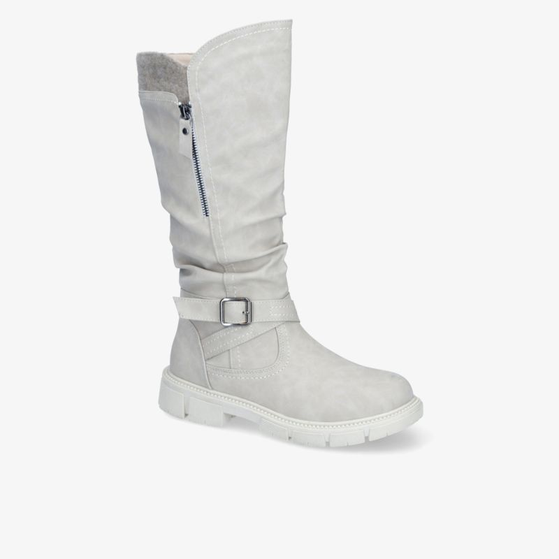 Grauer Winterstiefel mit Reißverschluss und verstellbarem Riemen, warm gefüttert und rutschfeste Sohle für Komfort