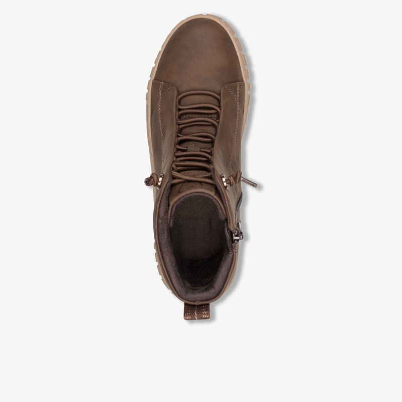 Brauner Sneaker aus Leder mit komfortabler Sohle, runder Spitze und praktischer Schnürung, Draufsicht von oben