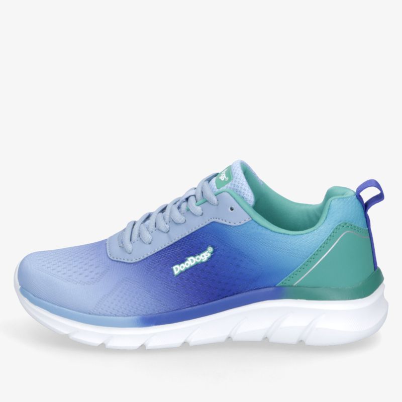 Leichter Sportschuh mit atmungsaktivem Obermaterial und flexibler, stoßdämpfender Sohle in blau und grau