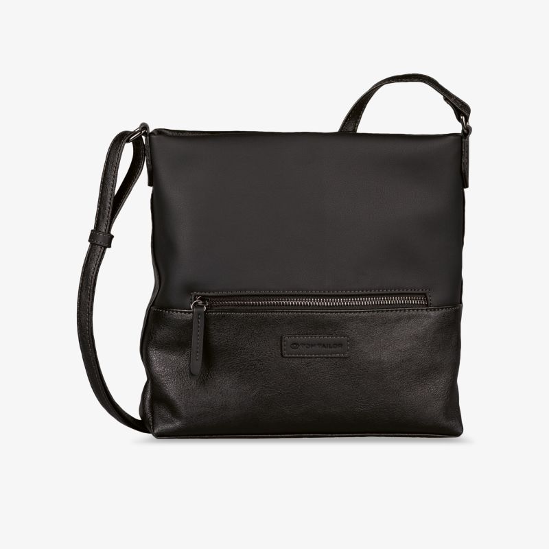 Schwarze Leder-Schultertasche mit Reißverschluss, kompakt und elegant, ideal für den Alltag und unterwegs