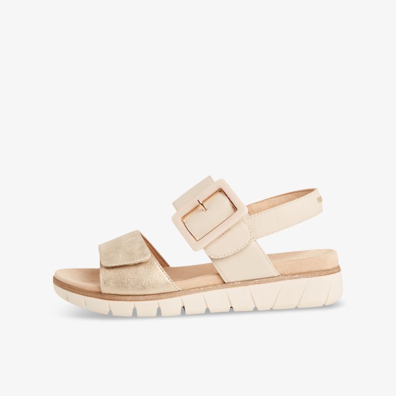 Beige Sandale mit verstellbarem Riemen und bequemer, leichter Sohle für optimalen Tragekomfort