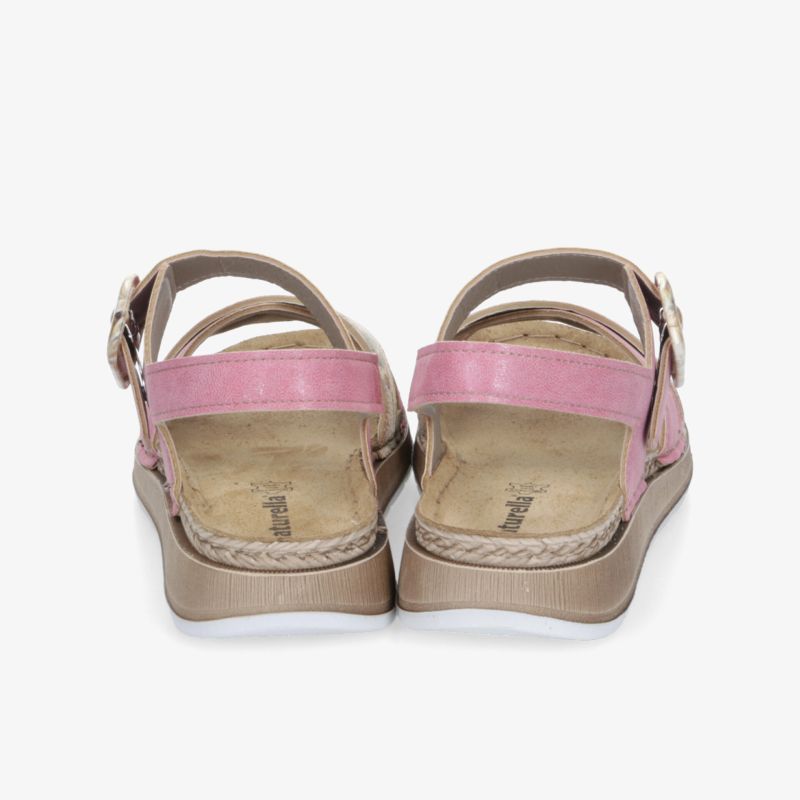 Bequeme pinke Sandalen mit verstellbaren Riemen und gepolsterter Innensohle, Rückansicht