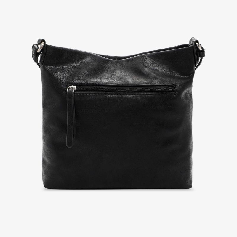 Schwarze Lederhandtasche mit geräumigem Hauptfach und sicherem Reißverschluss vorne elegant und modern