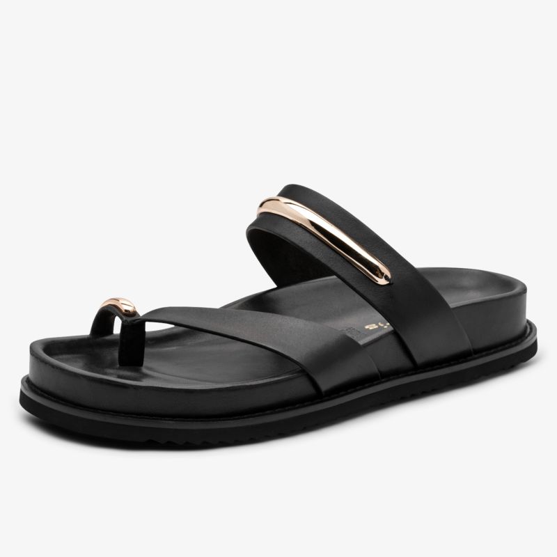 Schwarze Riemchensandale mit offenem Zeh, komfortable Polsterung und modischem Design für vielseitigen Tragekomfort