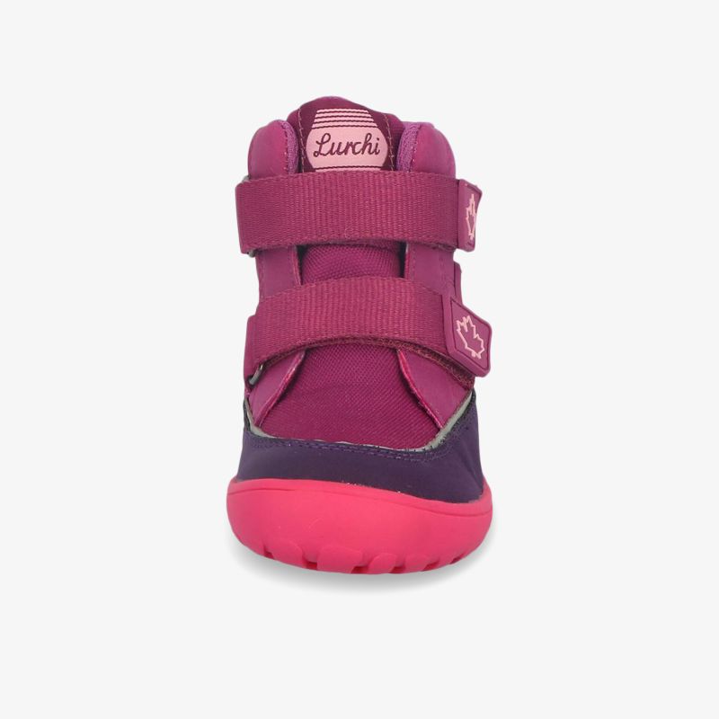 Robuster Kinder-Schuh in Pink und Lila mit rutschfester Sohle und praktischem Klettverschluss, vorne sichtbar