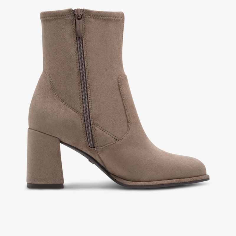 Elegante Stiefelette mit hohem Blockabsatz und praktischem Reißverschluss in dezentem Beigeton